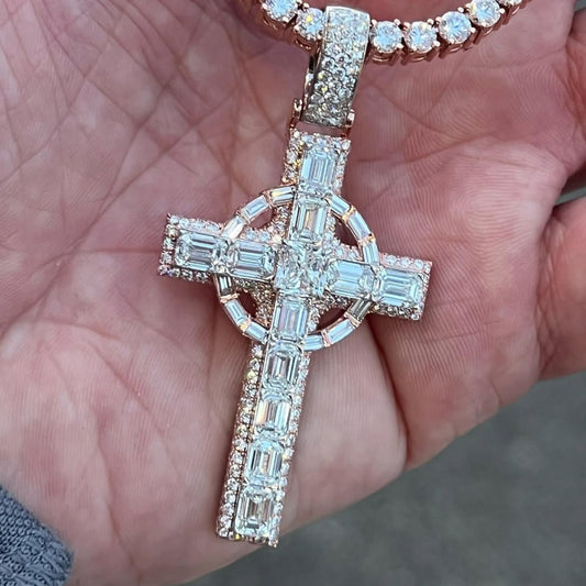 Diamond Cross Pendant Tennis Chain – 22 Inch 4mm (Silver or Gold)