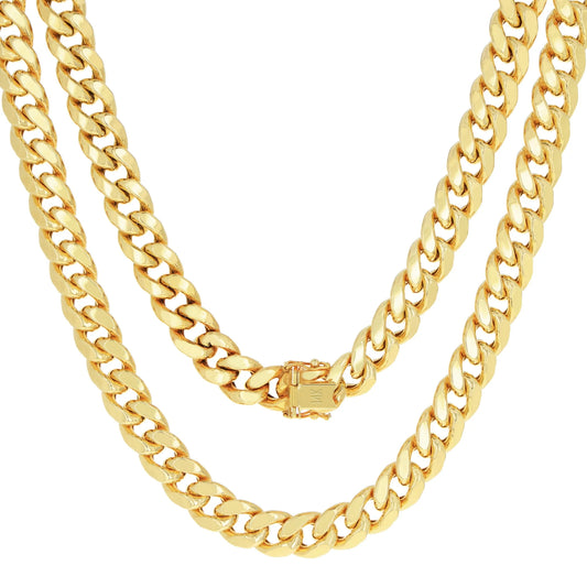 14K Real Yellow Gold Miami Cuban Link 7.5Mm Chain Necklace (16"-30") Italian Jewelry for Men & Women
