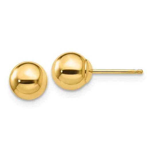6 MM 14K Yellow Gold Polished Ball Post Earrings, Pair