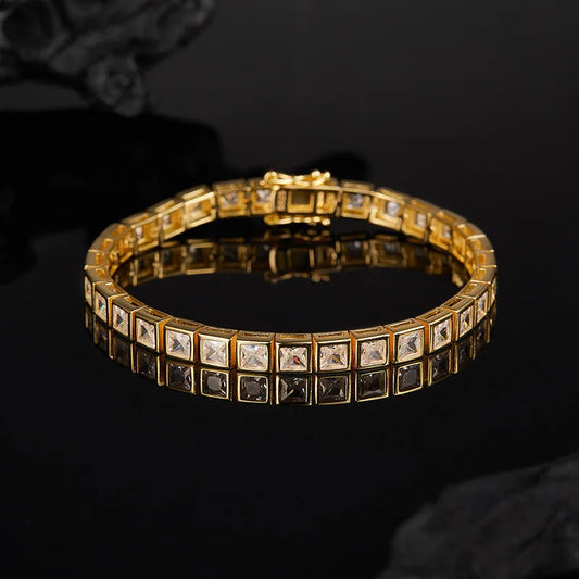 Princess Cut Bezel Set Moissanite Tennis Bracelets 18K Gold-plated S925 Silver