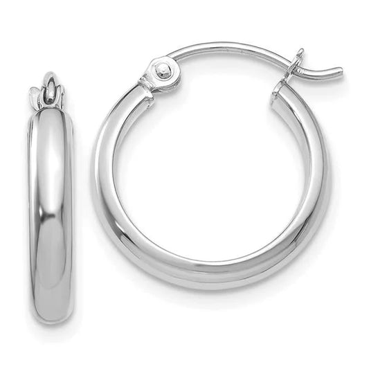 14K White Gold round Tube Hoop Earrings
