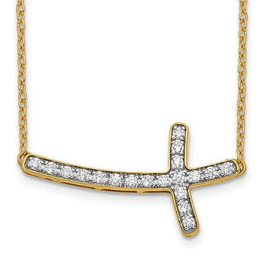 14K Yellow Gold Diamond Sideways Cross 18 In. Necklace